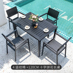 Black Plastic Wood Outdoor Tables And Chairs Combination Courtyard B B Hotel Outdoor Imitation Wood Tables And Chairs Anticorrosive Aluminum Balcony Furniture