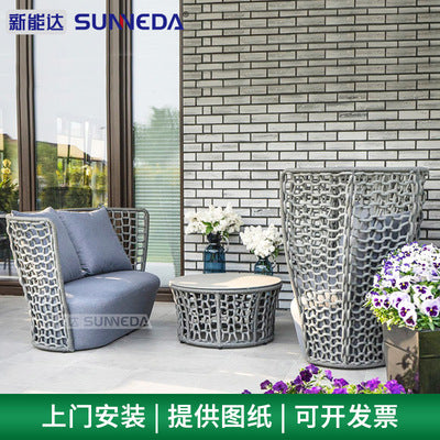 Outdoor Leisure Courtyard Garden Lazy Rattan Sofa Tea Table Outdoor Open Balcony Rattan Chair Three Piece Set Combination