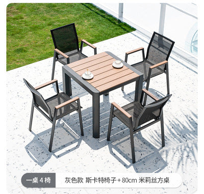 Imitation Wood Teslin Net Cloth Outdoor Tables And Chairs Courtyard Balcony Leisure Tables And Chairs Combination Aluminum Alloy Rattan Chair Outdoor Furniture