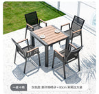 Imitation Wood Teslin Net Cloth Outdoor Tables And Chairs Courtyard Balcony Leisure Tables And Chairs Combination Aluminum Alloy Rattan Chair Outdoor Furniture