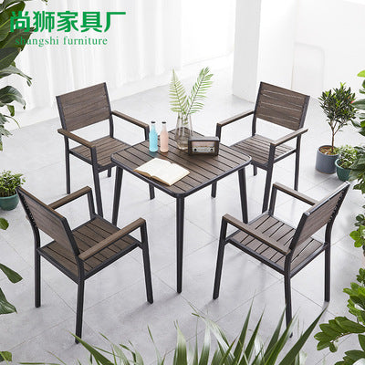 Outdoor Plastic Wood Tables And Chairs Courtyard Garden Villa Outdoor Tables And Chairs Combination Milk Tea Shop Coffee Shop Leisure Plastic Wood Tables And Chairs