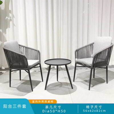 Outdoor Leisure Metal Tables And Chairs Outdoor Coffee Shop Milk Tea Shop Balcony Rattan Chair Three Piece Rope Braided Terrace Tables And Chairs