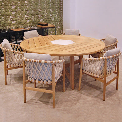 Teak Outdoor Tables And Chairs Leisure Courtyard Open Yard Villa Rattan Chair Outdoor Solid Wood Long Table Rattan Table And Chair Combination