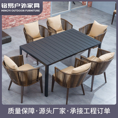 Modern Leisure Courtyard Outdoor Rattan Tables And Chairs Outdoor Villa Milk Tea Shop Chair With Tea Table Combination Outdoor Furniture