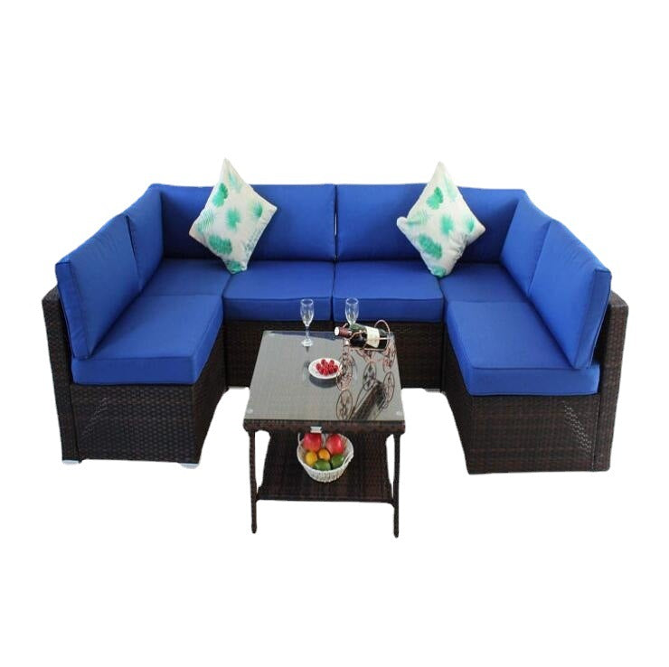7 Pieces Wicker PE Rattan Sectional Conversation  Sofa Sets