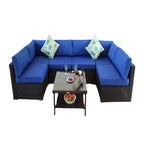 7 Pieces Wicker PE Rattan Sectional Conversation  Sofa Sets