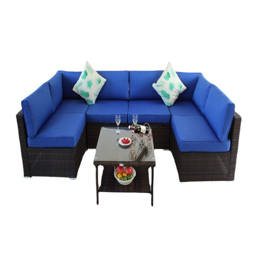 7 Pieces Wicker PE Rattan Sectional Conversation  Sofa Sets