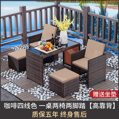 Outdoor Table And Chair Combination Modern Simple Terrace Outdoor Bar Coffee Shop Leisure Rattan Chair Furniture Imitation Rattan Table And Chair