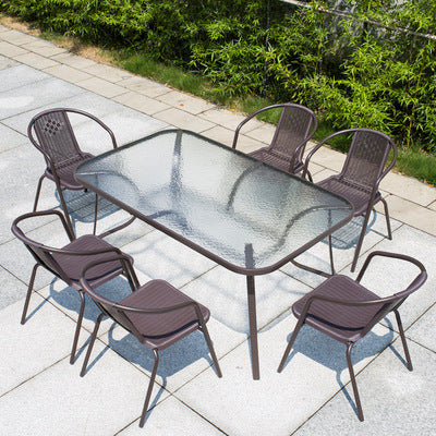 Outdoor Tables And Chairs Courtyard Leisure With Umbrella Combination Outdoor Iron Outdoor Balcony Rattan Chair Three Piece Set Rain And Sun Protection