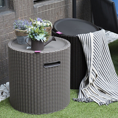 Outdoor Leisure Furniture European Injection Molded PP Plastic Balcony Terrace Storage Bucket Tea Table Storage Box Footstool