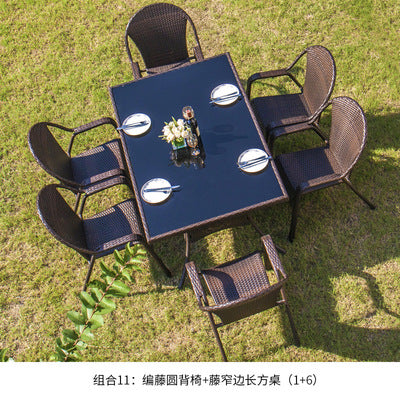 Outdoor Rattan Chair Courtyard Balcony Rattan Table And Chair Iron Rattan Table And Chair Combination Leisure Rattan Furniture