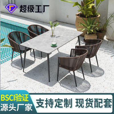 Outdoor Leisure Rattan Table And Chair Combination Outdoor Imitation Rattan Dining Chair Rock Board Table And Chair Courtyard Garden Home Stay Rattan Chair