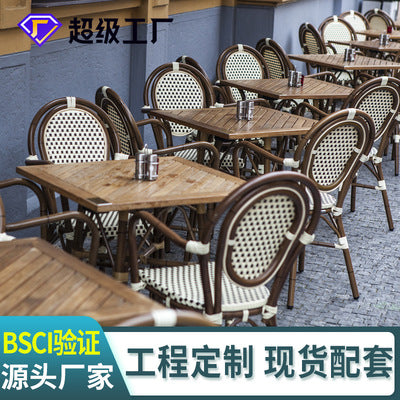 Outdoor Leisure Dining Chair Rattan Chair Three Piece Set Of Rattan Tables And Chairs American PE Imitation Rattan Cafe Courtyard Balcony Tables And Chairs