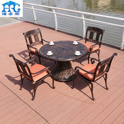 Outdoor Cast Aluminum Tables And Chairs Red Sandalwood Terrace Villa Courtyard Hotel Outdoor European Leisure Iron Furniture Combination