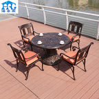 Outdoor Cast Aluminum Tables And Chairs Red Sandalwood Terrace Villa Courtyard Hotel Outdoor European Leisure Iron Furniture Combination