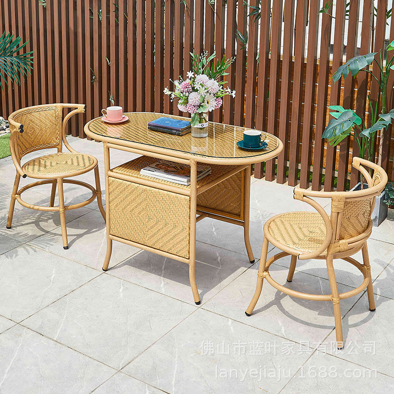 Outdoor Garden Leisure Rattan Chair Three Piece Set Courtyard Balcony Tables And Chairs Milk Tea Shop Coffee Shop Outdoor Tables And Chairs Combination