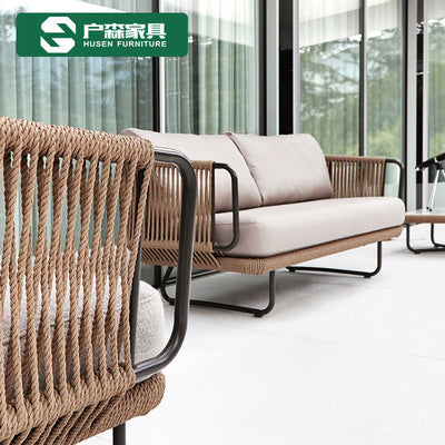 Outdoor Rattan Sofa Outdoor Terrace Leisure Sofa Rattan Chair Balcony Living Room Rattan Woven Bamboo Rattan Sofa Courtyard Sunscreen