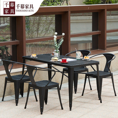 Qianmu Modern Simple Milk Tea Shop Coffee Shop Outdoor Tables And Chairs Combination Commercial Barbecue Shop Large Stall Plastic Wood Tables And Chairs