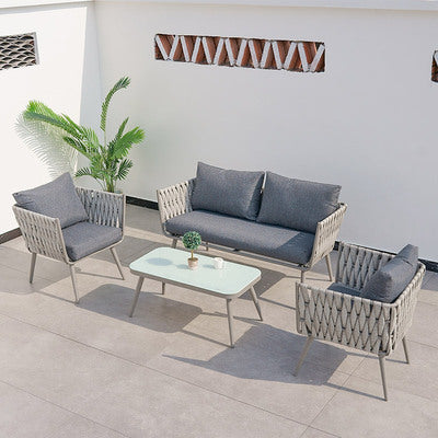 Outdoor Rattan Sofa Chair Balcony Corner Leisure Rattan Simple Tea Table Outdoor Courtyard Water Double Rattan Sofa Combination