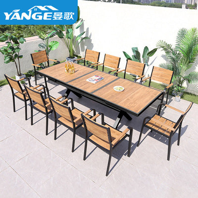 Outdoor Plastic Wood Table And Chair Combination Leisure Anti-corrosion Wood Table And Chair Outdoor Terrace Balcony Table And Chair