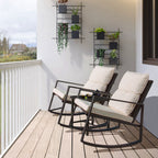 3 Pieces Outdoor Rocking Chairs and Glass Table Set