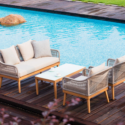 Rattan Woven Outdoor Sofa Combination Courtyard Hotel B B Outdoor Furniture Outdoor Leisure Tables And Chairs Rattan Chair Dining Chair Sunscreen