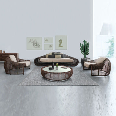 Outdoor Rattan Sofa Courtyard Villa Sales Department Sunscreen Leisure Rattan Chair Combination Outdoor Leisure Furniture