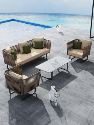Outdoor Sofa Waterproof Outdoor Restaurant Card Seat Rattan Sofa Courtyard Terrace Leisure Double Rattan Sofa Chair