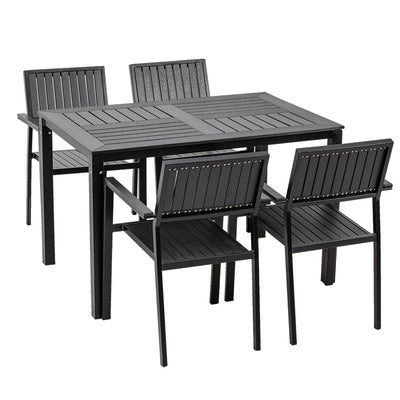 Black Plastic Wood Outdoor Tables And Chairs Combination Courtyard B B Hotel Outdoor Imitation Wood Tables And Chairs Anticorrosive Aluminum Balcony Furniture