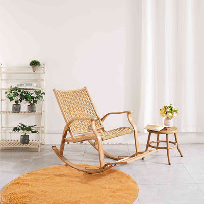 Nordic Outdoor Leisure Rocking Chair Outdoor Household Living Room Balcony Lazy Rocking Chair Rattan Single Elderly Carefree Chair