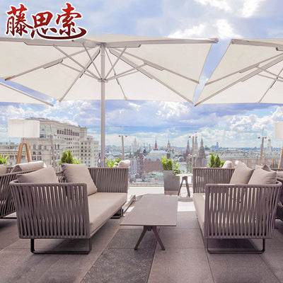 Rattan Thinking Nordic Outdoor Furniture Pure Manual Rattan Courtyard Furniture Balcony Outdoor Milk Tea Shop Rattan Sofa