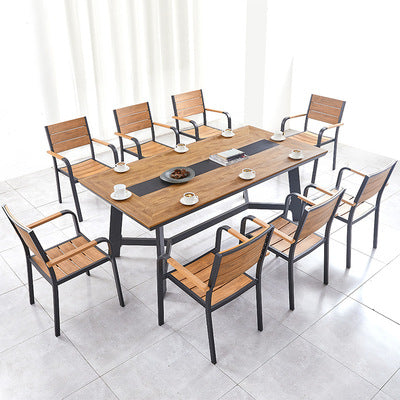 Auman Outdoor Plastic Wood Tables And Chairs Leisure Outdoor Tables And Chairs Combination Garden Cafe Catering Bar Courtyard Tables And Chairs