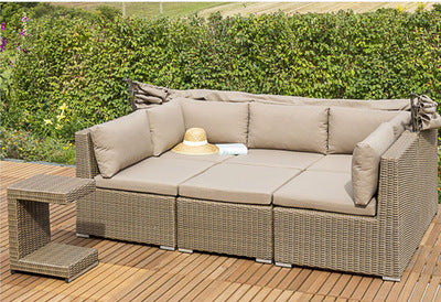 Outdoor Rattan Woven Bed Rattan Chair Sofa Outdoor Courtyard Open Balcony Rattan Art Sofa Combination Leisure Lounge Chair With Canopy