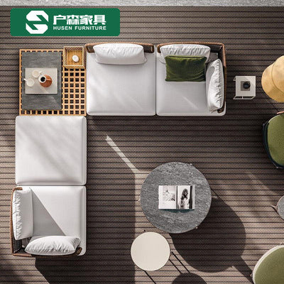 Outdoor Sofa Courtyard Leisure Rattan Furniture Solid Wood High-end Villa Rattan Chair Sofa Open-air Garden Sofa Combination