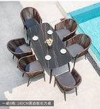 Outdoor Leisure Rattan Table And Chair Combination Outdoor Imitation Rattan Dining Chair Rock Board Table And Chair Courtyard Garden Home Stay Rattan Chair