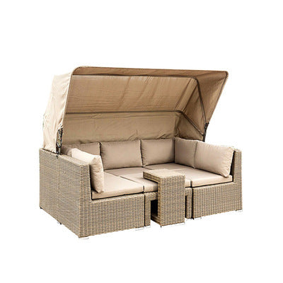 Outdoor Rattan Woven Bed Rattan Chair Sofa Outdoor Courtyard Open Balcony Rattan Art Sofa Combination Leisure Lounge Chair With Canopy