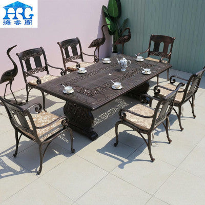 Outdoor Cast Aluminum Tables And Chairs Red Sandalwood Terrace Villa Courtyard Hotel Outdoor European Leisure Iron Furniture Combination