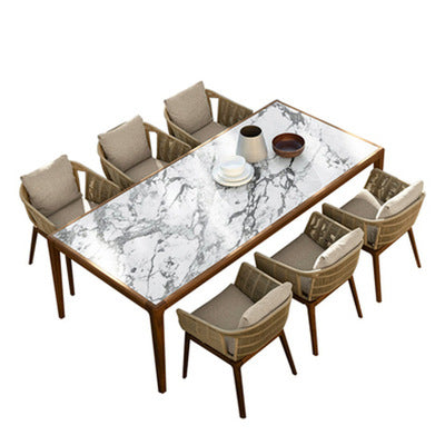 Outdoor Dining Table And Chair Combination Rock Board Furniture Teak Rattan Villa Rattan Chair Outdoor Leisure Model Room Home Stay Chair