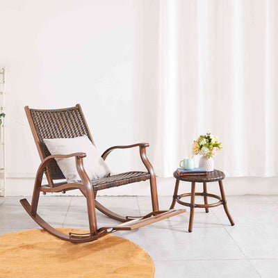 Nordic Outdoor Leisure Rocking Chair Outdoor Household Living Room Balcony Lazy Rocking Chair Rattan Single Elderly Carefree Chair