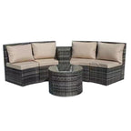 Outdoor Patio Furniture Sets, 4-Piece Outdoor Wicker Half-Moon Sectional Conversation Sofa Sets with 2 Double Half-Moon Sofa, 1 Coffee Table, 1 Side Table