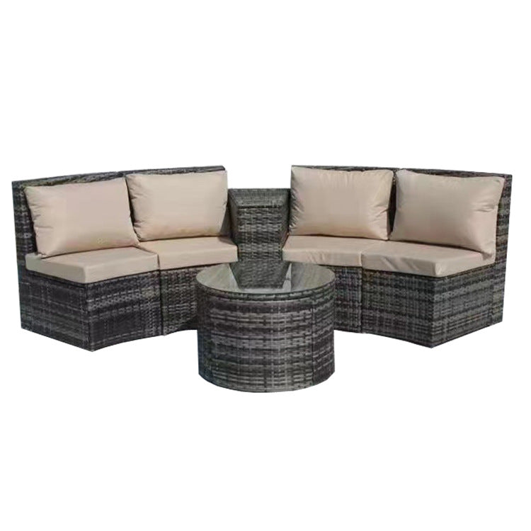 Outdoor Patio Furniture Sets, 4-Piece Outdoor Wicker Half-Moon Sectional Conversation Sofa Sets with 2 Double Half-Moon Sofa, 1 Coffee Table, 1 Side Table