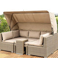 Outdoor Rattan Woven Bed Rattan Chair Sofa Outdoor Courtyard Open Balcony Rattan Art Sofa Combination Leisure Lounge Chair With Canopy