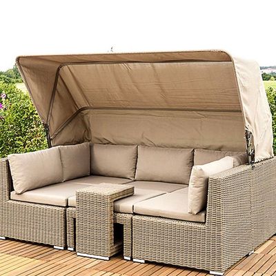Outdoor Rattan Woven Bed Rattan Chair Sofa Outdoor Courtyard Open Balcony Rattan Art Sofa Combination Leisure Lounge Chair With Canopy