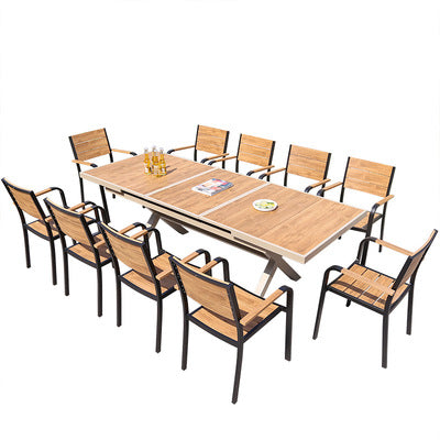 Outdoor Plastic Wood Table And Chair Combination Leisure Anti-corrosion Wood Table And Chair Outdoor Terrace Balcony Table And Chair