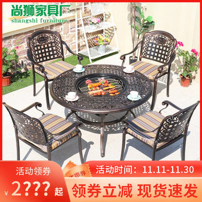 Multi Purpose Barbecue Table Outdoor Dual-purpose Barbecue Table And Chair Combination Outdoor Cast Aluminum Table And Chair Cast Aluminum Process Die Cast Barbecue Table