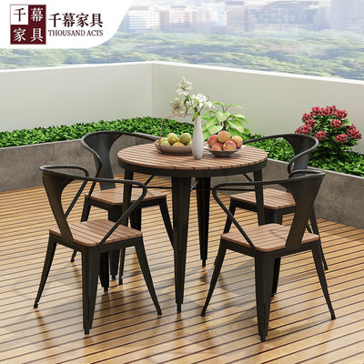 Qianmu American Industrial Style Outdoor Plastic Wood Dining Table And Chair Combination Villa Garden Milk Tea Shop Coffee Shop Balcony Dining Chair