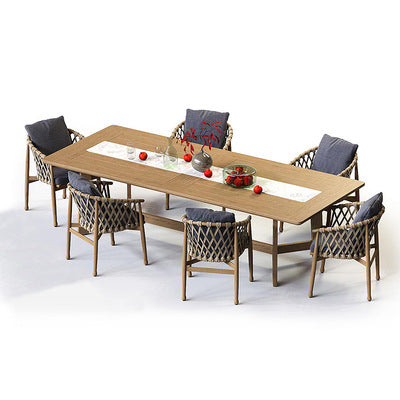 Teak Outdoor Tables And Chairs Leisure Courtyard Open Yard Villa Rattan Chair Outdoor Solid Wood Long Table Rattan Table And Chair Combination