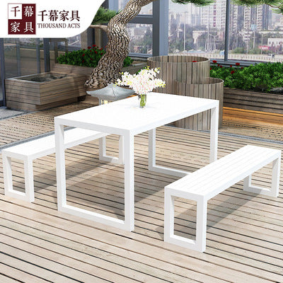 Qianmu Industrial Wind Iron Art Plastic Wood Dining Chair Garden Rest Area Table Milk Tea Shop American Open-air Dining Table And Chair Combination