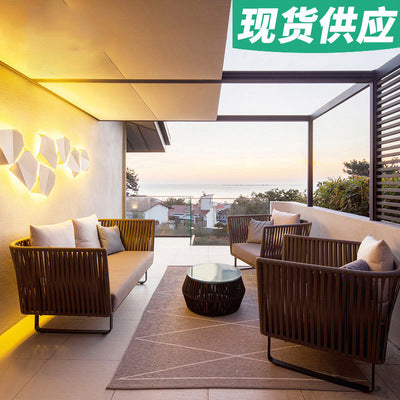 Rattan Thinking Nordic Outdoor Furniture Pure Manual Rattan Courtyard Furniture Balcony Outdoor Milk Tea Shop Rattan Sofa