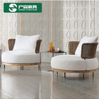 Outdoor Sofa Courtyard Leisure Rattan Furniture Solid Wood High-end Villa Rattan Chair Sofa Open-air Garden Sofa Combination